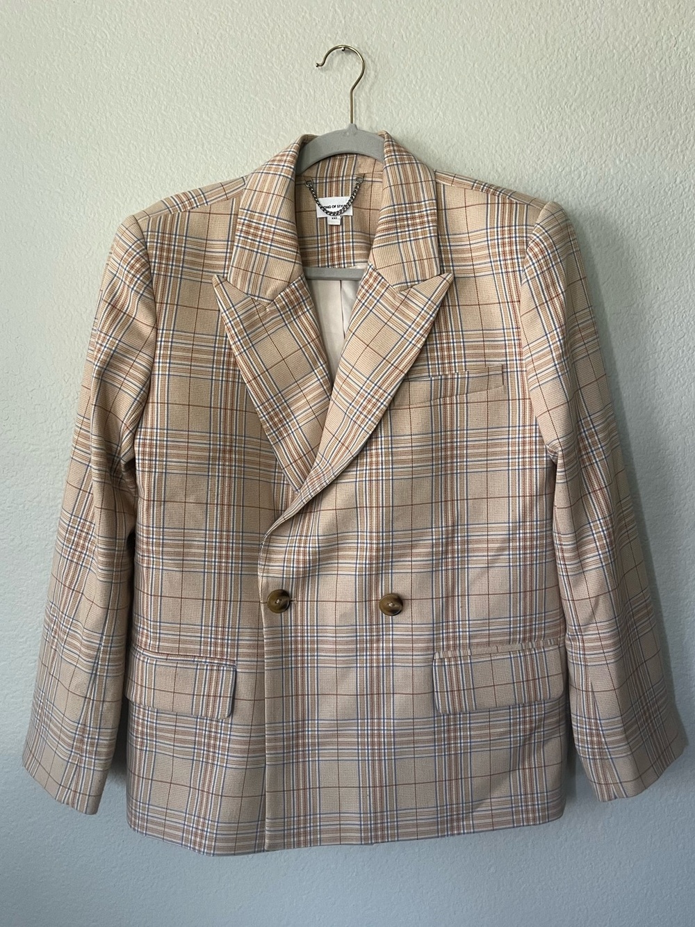 Revolve Song of Style Ansley Dual Breast Blazer Camel Multi Check Women Size S/M - Picture 2 of 16